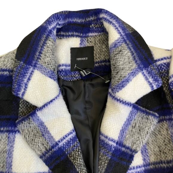 Forever 21 Sz M Longline Textured Plaid Coat Retro Duster Peacoat Relaxed Fit - Picture 16 of 16
